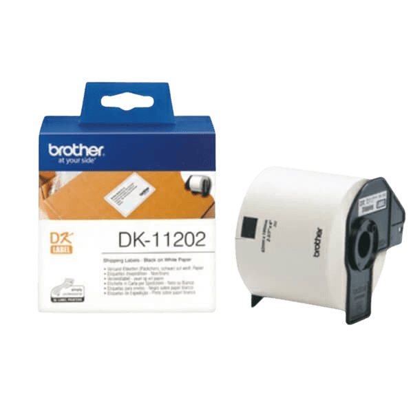Brother Original DK11202 62 x 100 mm, 300 st. Svart text / Vit tejp
