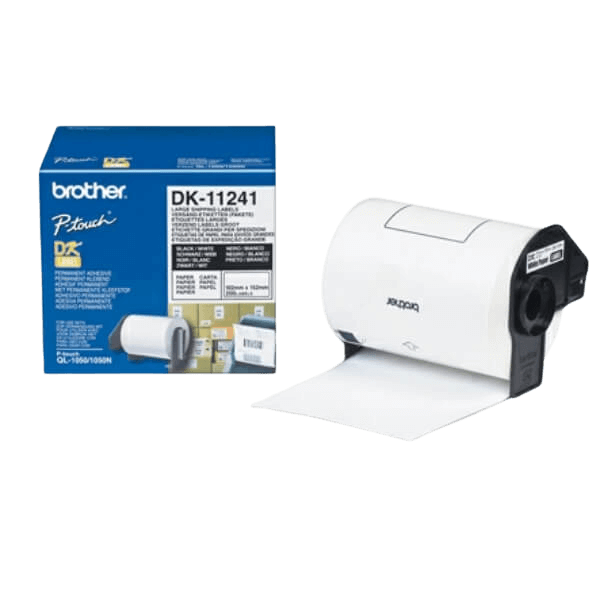 Brother Original DK11241 102 x 152 mm, 200 st. Svart text / Vit tejp