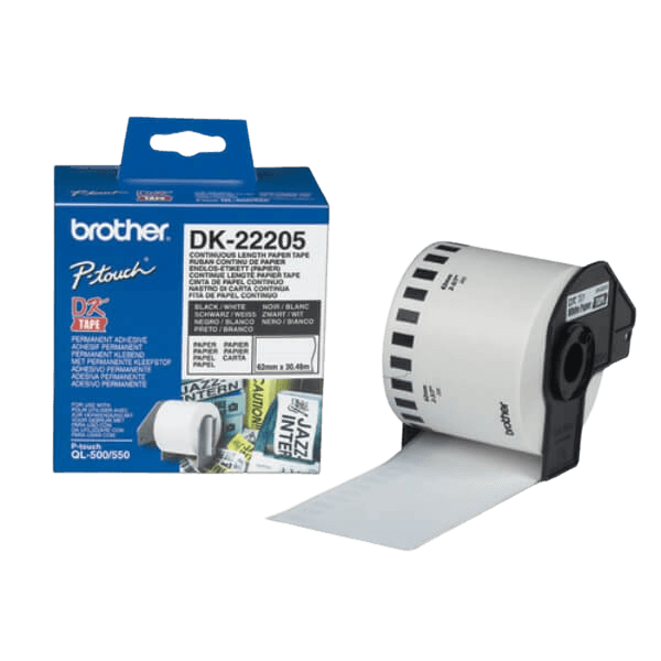 Brother Original DK22205 62mm x 30,48m Vit adressetikett