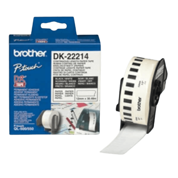 Brother Original DK22214 12mm x 30.48m Vit tejp