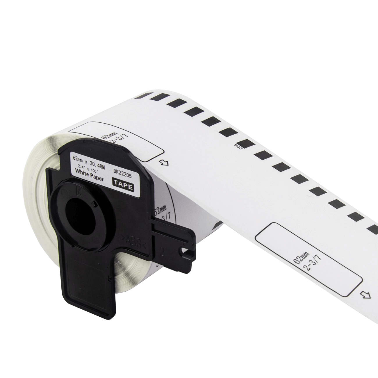 PixoJet Brother DK44205 62 mm x 30 m Svart text / Vit tejp