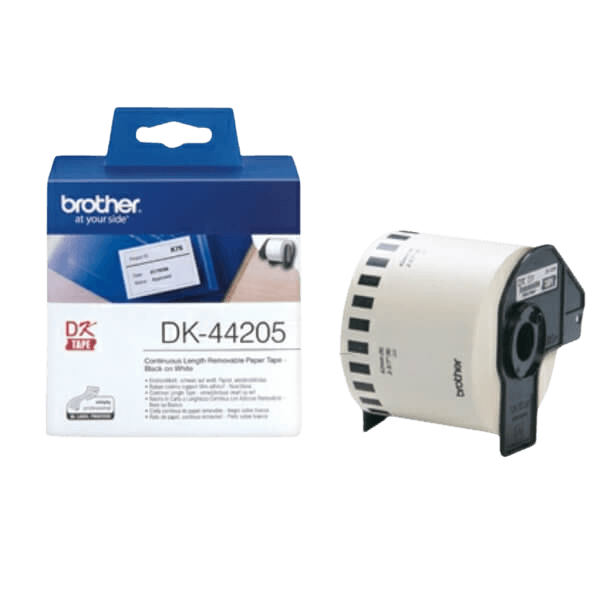 Brother Original DK44205 62 mm x 30 m Svart text / Vit tejp