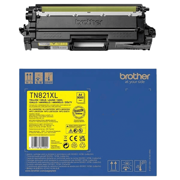 Brother Original TN821XLY gul toner | Innehåll: 9000 sidor