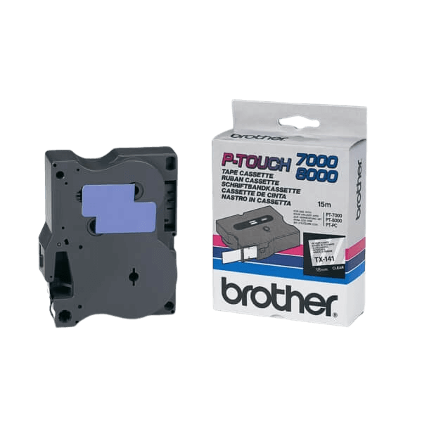 Brother Original TX141 18 mm x 15 m Svart text / Genomskinlig tejp