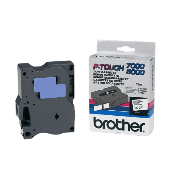 Brother Original TX241 18 mm x 15 m Svart text / Vit tejp