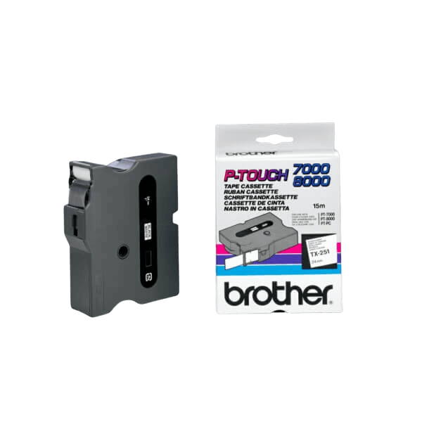 Brother Original TX251 24 mm x 15 m Svart text / Vit tejp