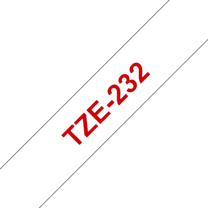 PixoJet Brother TZe-232 12 mm x 8 m Röd text / Vit tejp