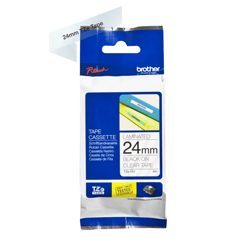 PixoJet Brother TZe-651 24 mm x 8 m Svart text / Gul tejp