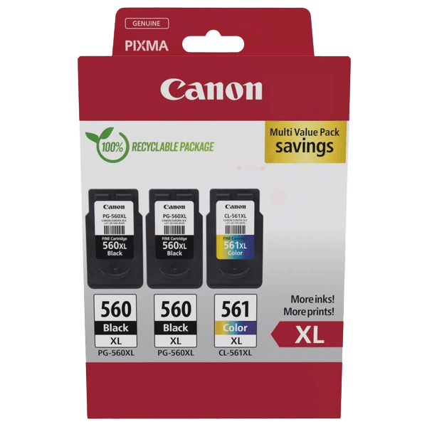Canon Original 2x PG-560XL + CL-561XL 3712C009 CMYK rabattpaket | Innehåll: 2x 14,3 + 12,2 ml.