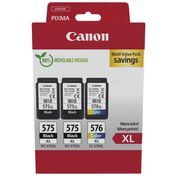 Canon Original 2x PG-575XL + CL-576XL 5437C004 CMYK rabattpaket | Innehåll: 2x 15 + 12,6 ml.