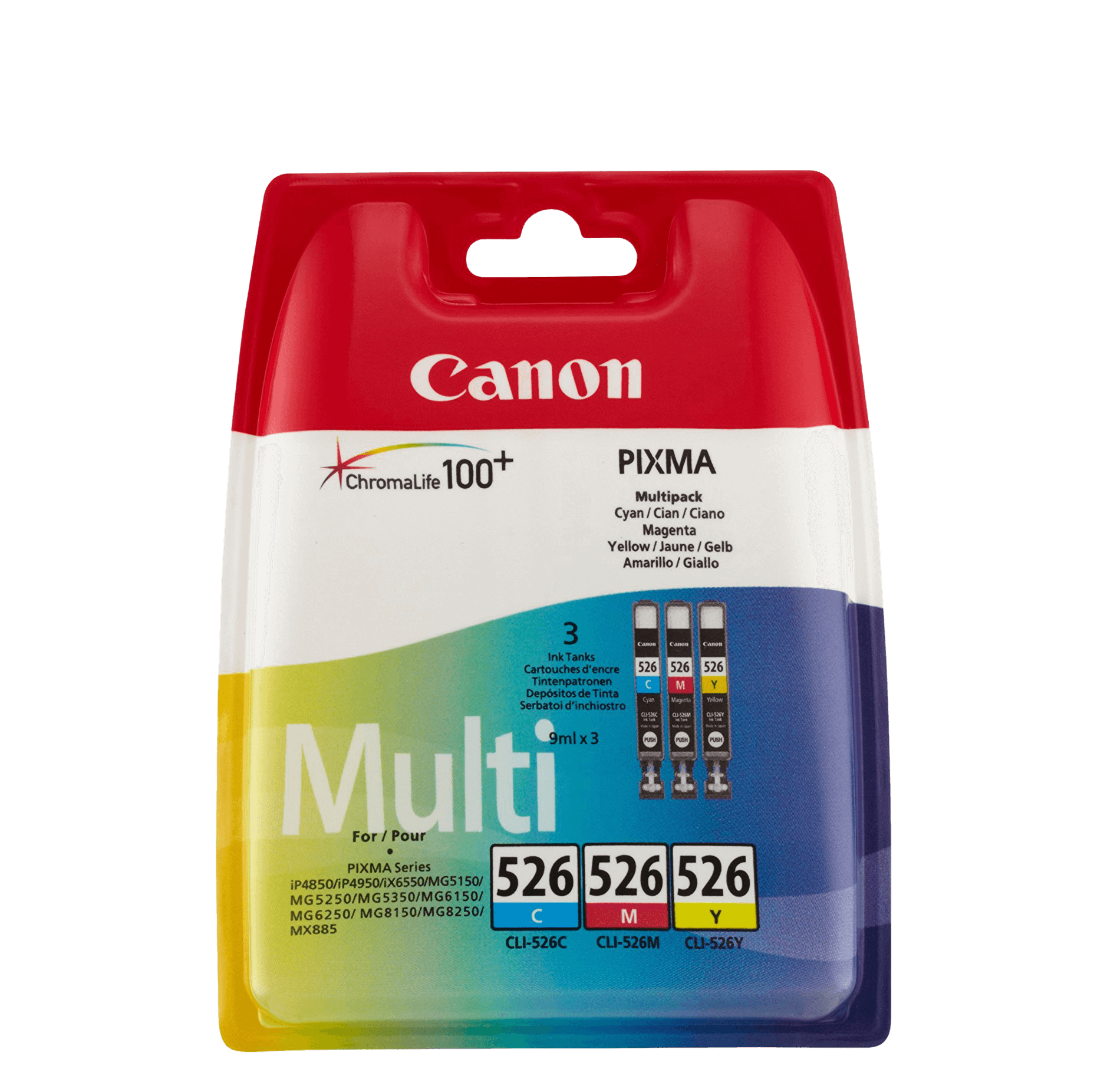 Canon Original CLI-526 4541B009 3 färger i en rabattpaket | Innehåll: 3 x 9 ml.