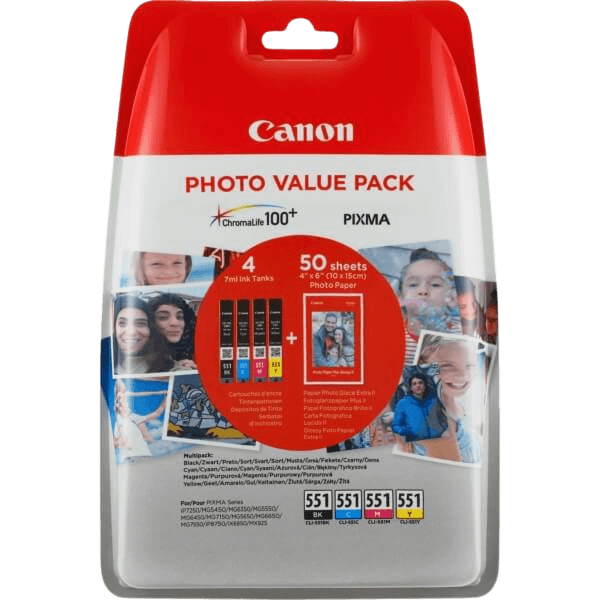 Canon Original CLI-551 6508B005 CMYK rabattpaket | Innehåll: 11 + 4x 7 ml.