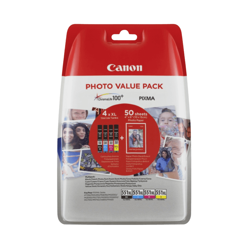 Canon Original CLI-551XL 6443B006 CMYK rabattpaket | Innehåll: 4 x 11 ml.