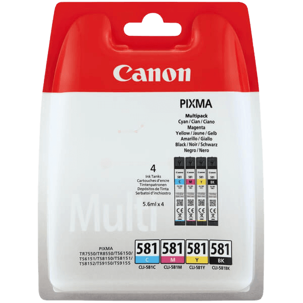 Canon Original CLI-581 2103C004 CMYK rabattpaket | Innehåll: 4 x 5 ml.