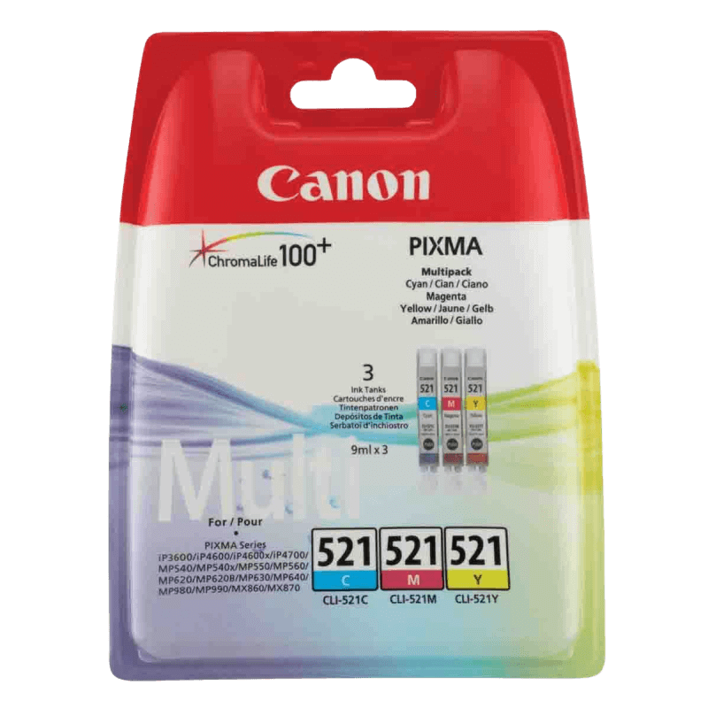Canon Original CLI521CMY 2934B010 3 färger i en rabattpaket | Innehåll: 27 ml.