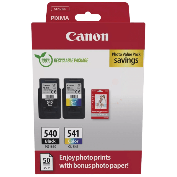 Canon Original PG-540 + CL-541 + papper 5225B013 CMYK rabattpaket | Innehåll: 8 + 8 ml.