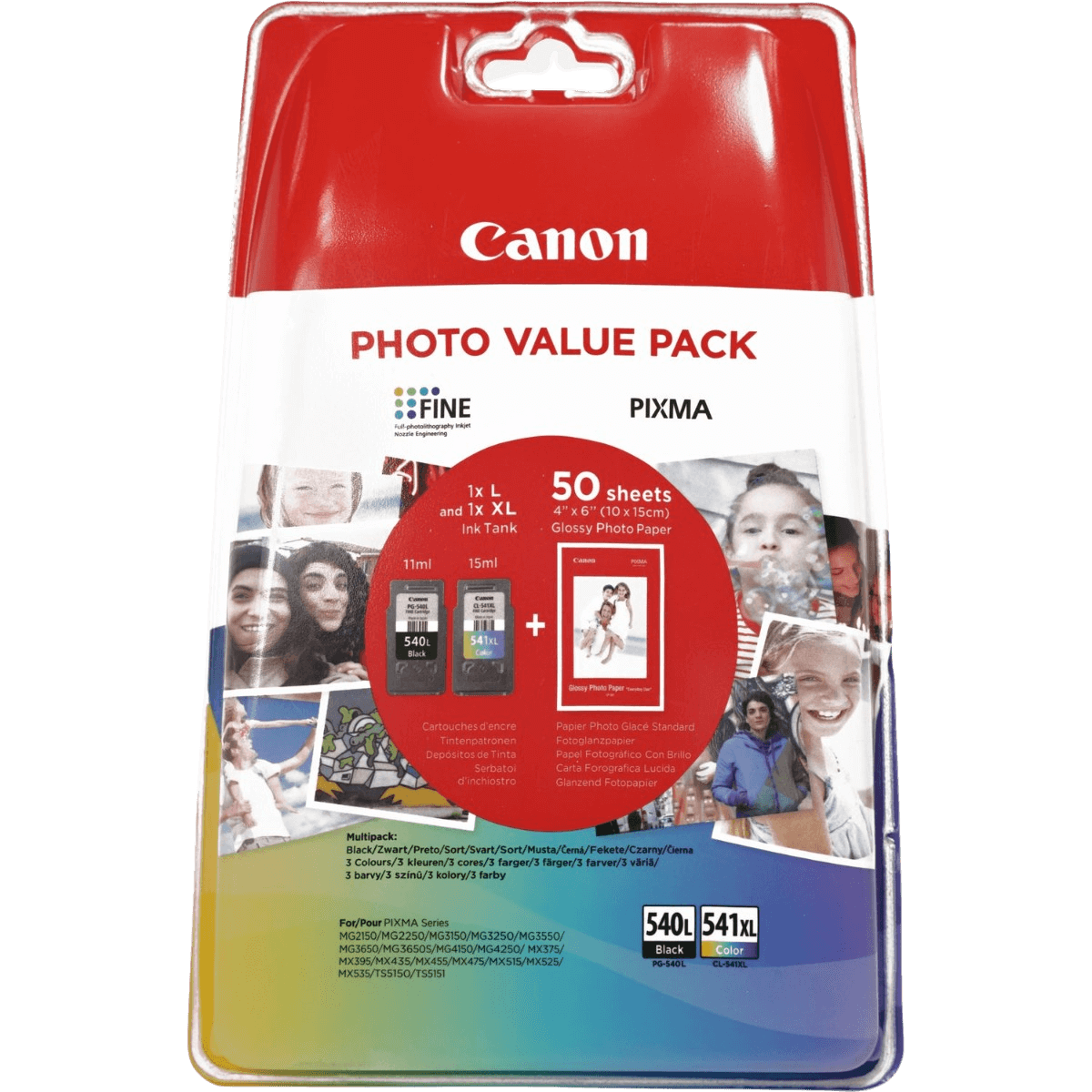 Canon Original PG-540L + CL-541XL + Papper 5224B007 CMYK rabattpaket | Innehåll: 11 ml. + 15 ml.