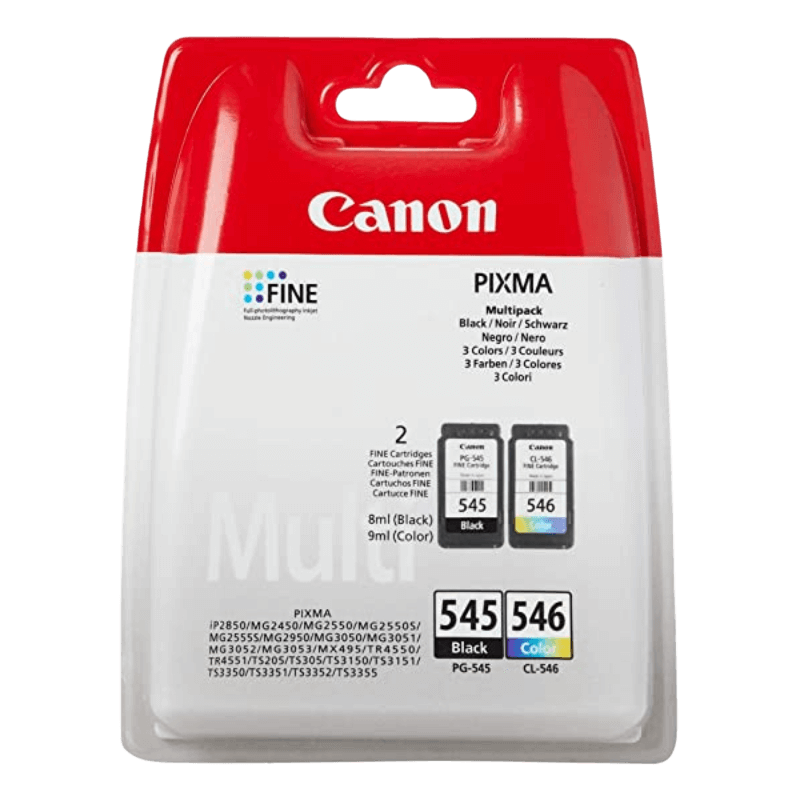 Canon Original PG-545 + CL-546 8287B006 CMYK rabattpaket | Innehåll: 8 ml. svart och 8 ml. färg