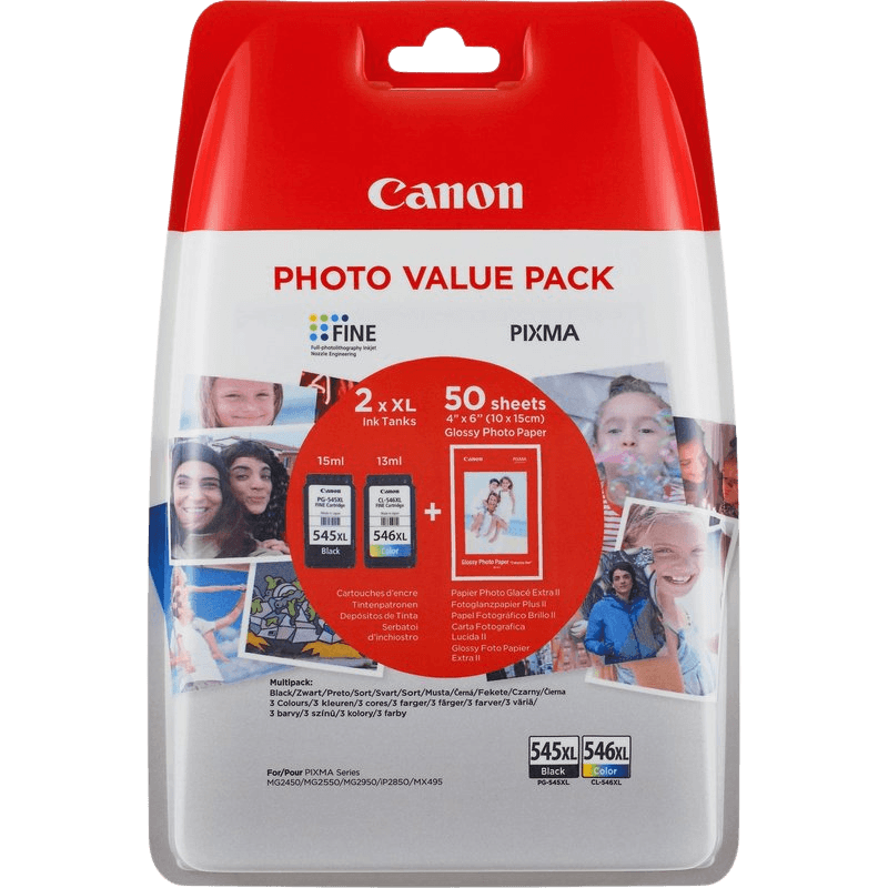 Canon Original PG-545XL + CL-546XL + Papper 8286B006 CMYK rabattpaket | Innehåll: 700 sidor