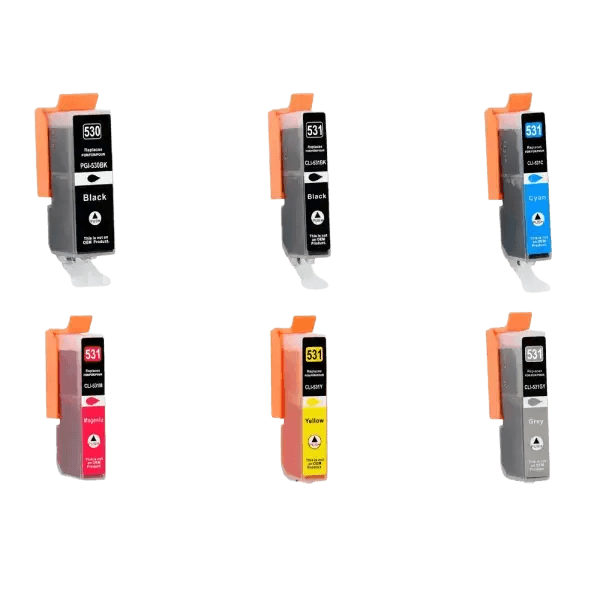 PixoJet Canon PGI-530PGBK+CLI-531CMYKGY rabattpaket - 6 st.