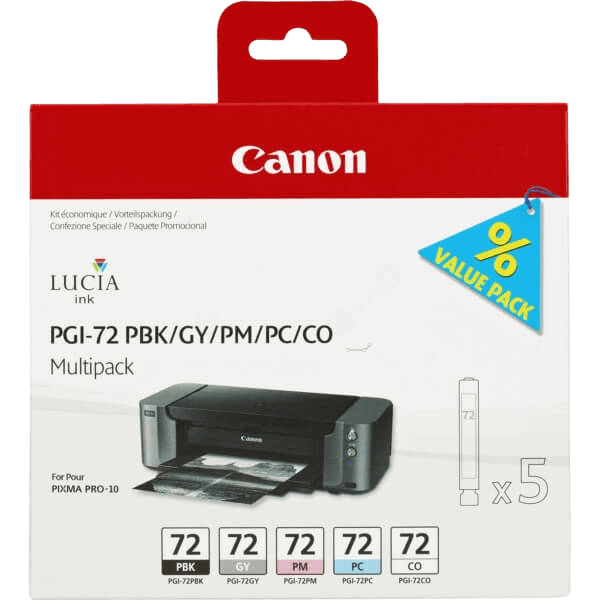 Canon Original PGI-72PH 6403B007 PBK/GY/PM/PC/CO rabattpaket | Innehåll: 5 X 14 ml.