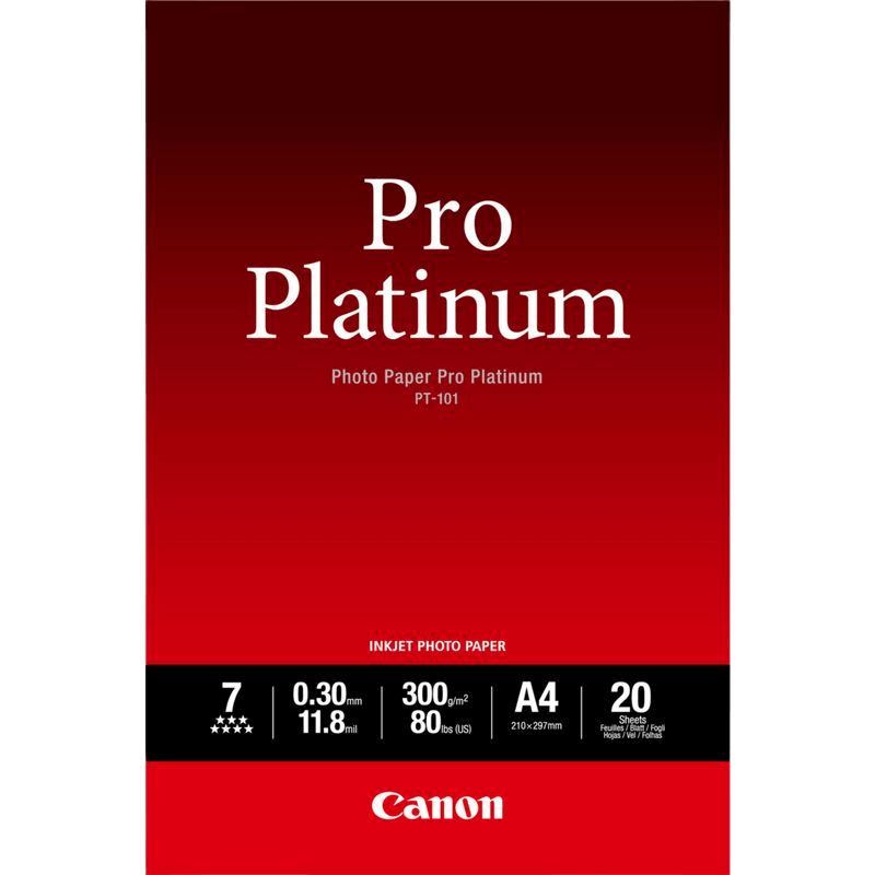 Canon PT-101 Pro Platinum glansigt fotopapper A4, 20 ark (2768B016)