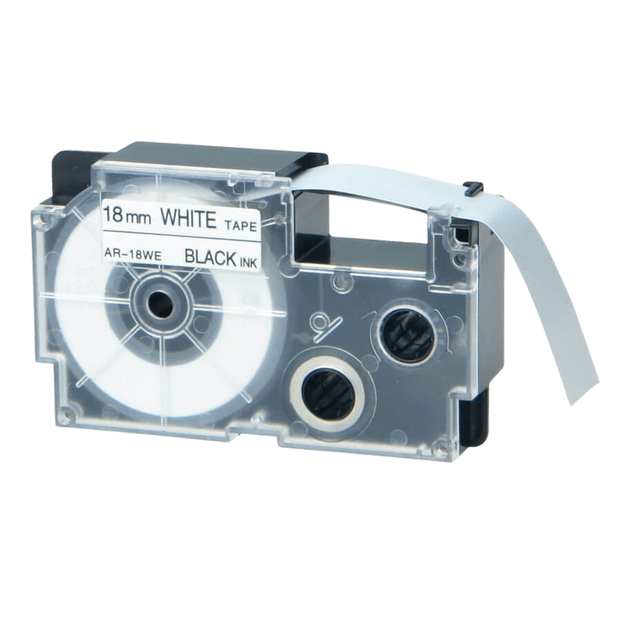 PixoJet Casio XR-18WE 1 18 mm x 8 m Svart text / Vit tejp