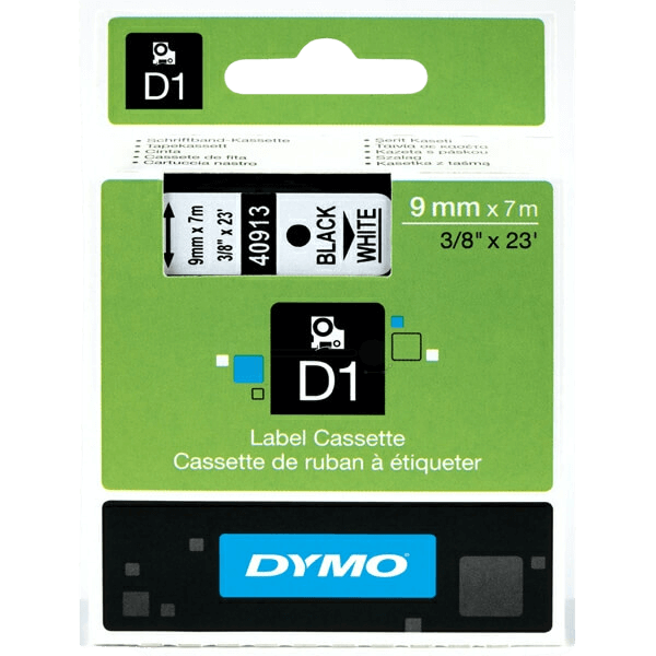 Dymo Original D1 40913 S0720680 9 mm x 7 m Svart text / Vit tejp