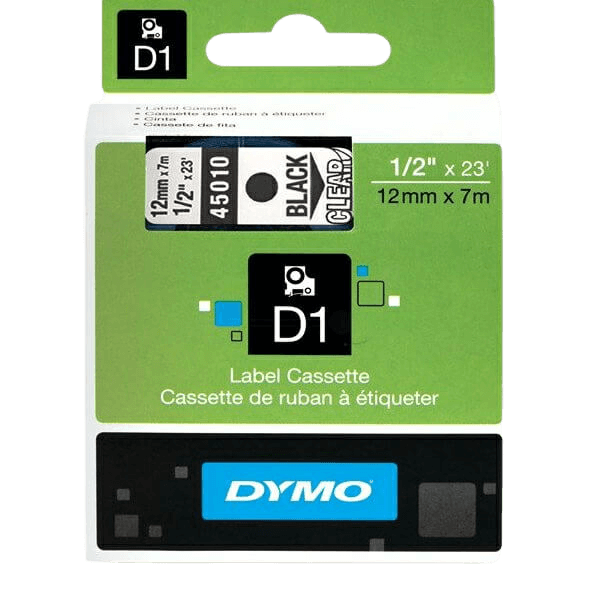 Dymo Original D1 45010 S0720500 12 mm x 7 m Svart text / Genomskinlig tejp