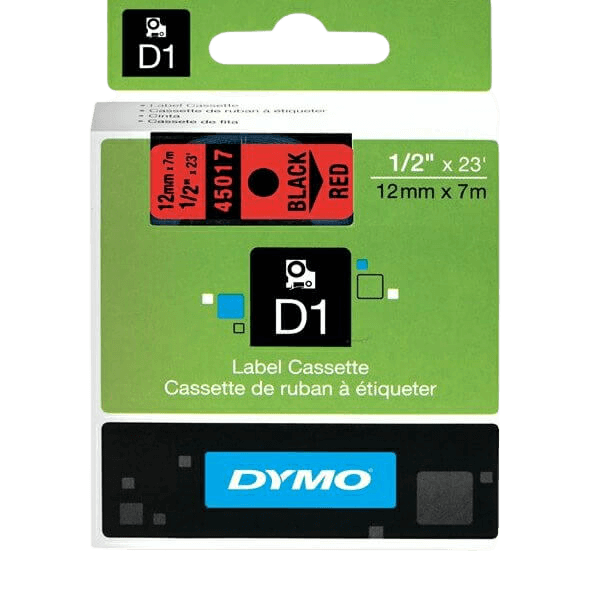 Dymo Original D1 45017 S0720570 12 mm x 7 m Svart text / Röd tejp