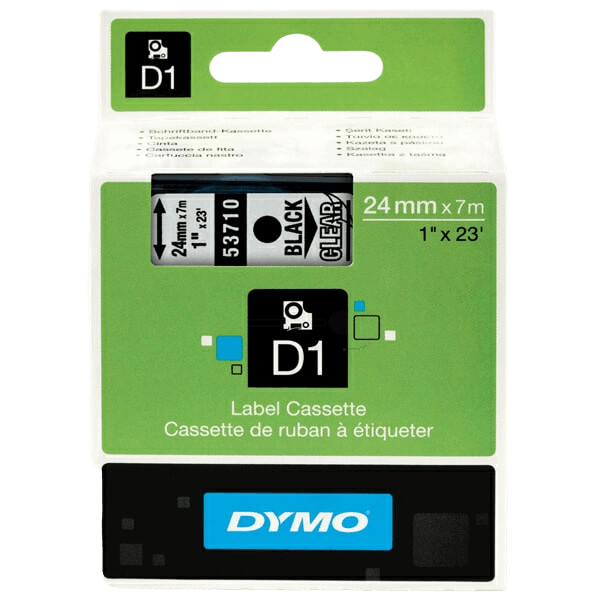Dymo Original D1 53710 S0720920 24 mm x 7 m Svart text / Genomskinlig tejp