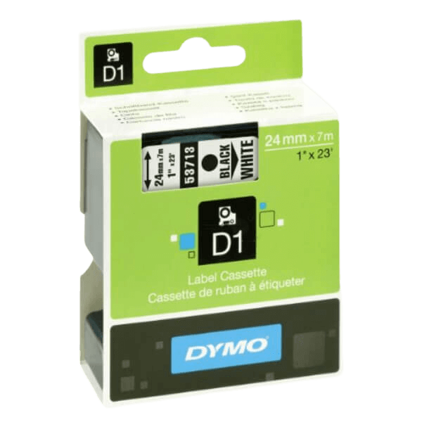 Dymo Original D1 53713 S0720930 24 mm x 7 m Svart text / Vit tejp