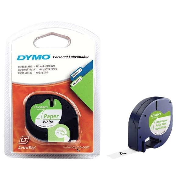 Dymo Original S0721510 91200 12 mm x 4 m Svart text / Vit tejp