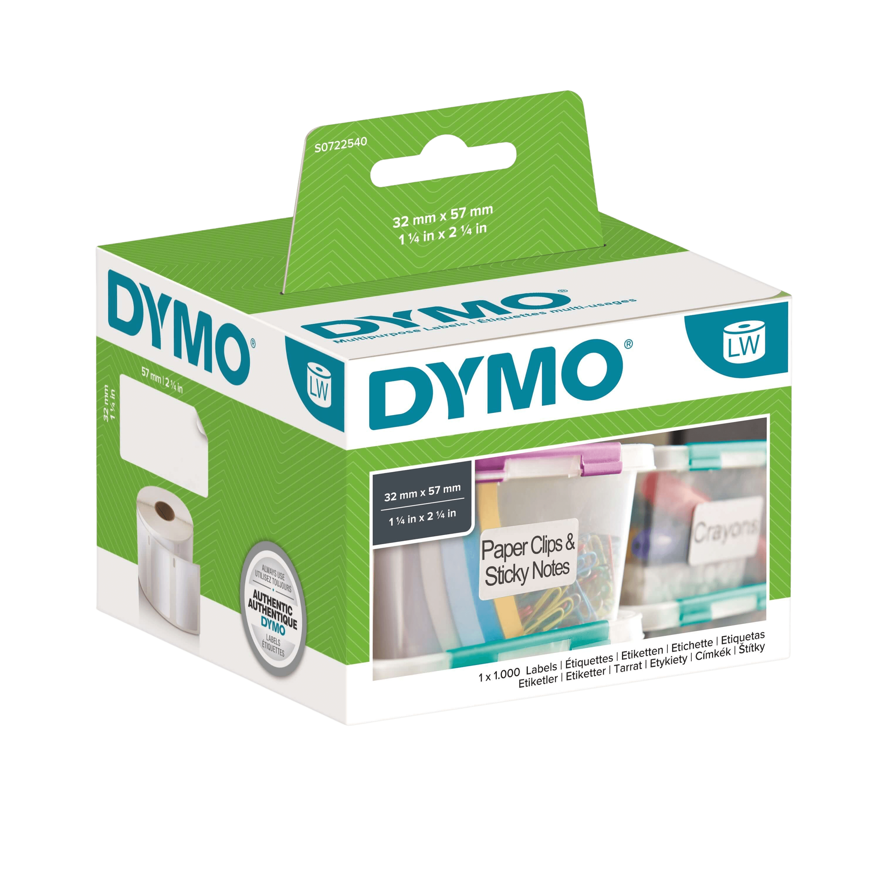 PixoJet Dymo S0722540 11354 32 x 57, 1000 st. Vit universaletikett