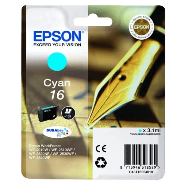 Epson Original 16 C13T16224012 cyan bläckpatron | Innehåll: 3,1 ml.