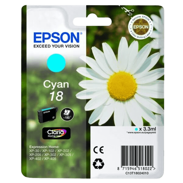 Epson Original 18 C13T18024012 cyan bläckpatron | Innehåll: 3,3 ml.