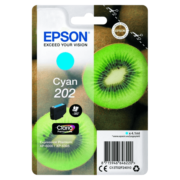 Epson Original 202 C13T02F24010 cyan bläckpatron | Innehåll: 300 sidor