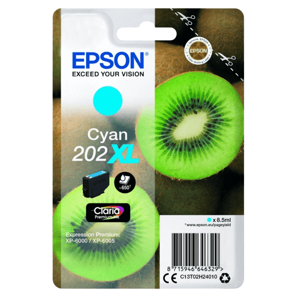 Epson Original 202 C13T02H24010 XL cyan bläckpatron | Innehåll: 650 sidor