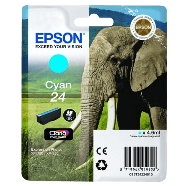 Epson Original 24 C13T24224012 cyan bläckpatron | Innehåll: 4,6 ml.