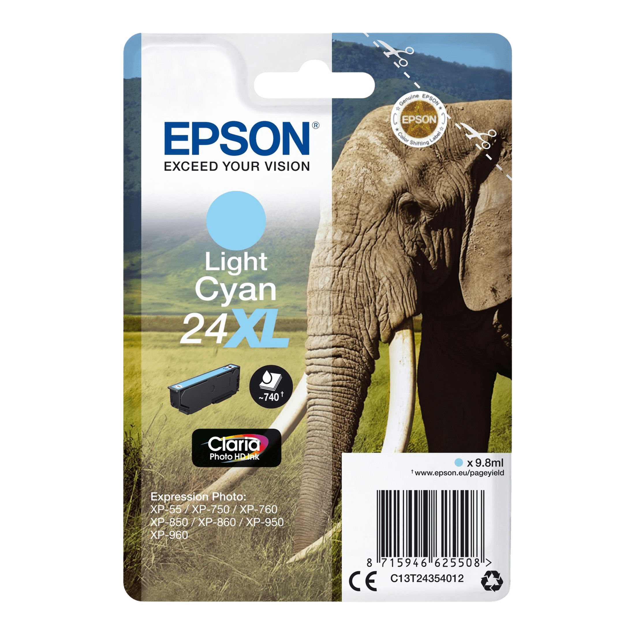 Epson Original 24XL C13T24354012 ljus cyan bläckpatron | Innehåll: 10 ml.