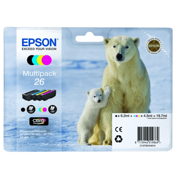 Epson Original 26 C13T26164010 CMYK rabattpaket | Innehåll: 19,7 ml.