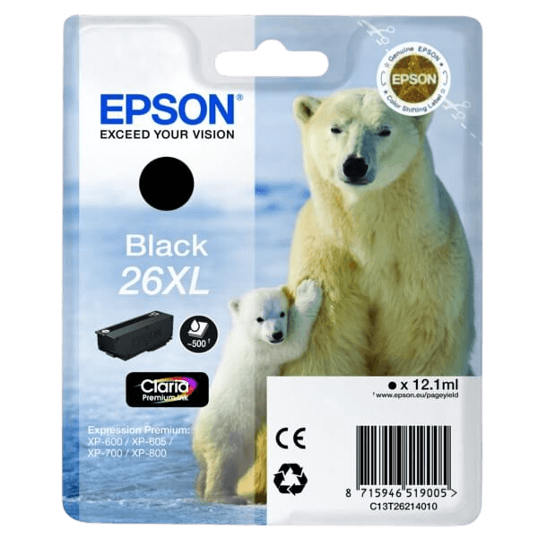 Epson Original 26 C13T26214012 XL svart bläckpatron | Innehåll: 12,2 ml.