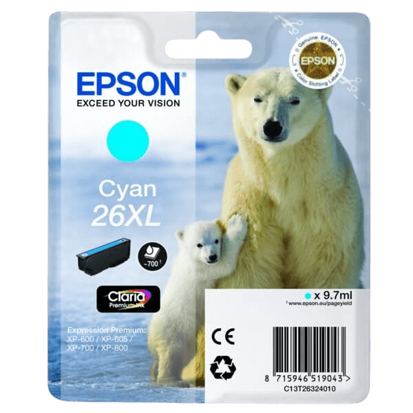 Epson Original 26 C13T26324012 XL cyan bläckpatron | Innehåll: 9,7 ml.
