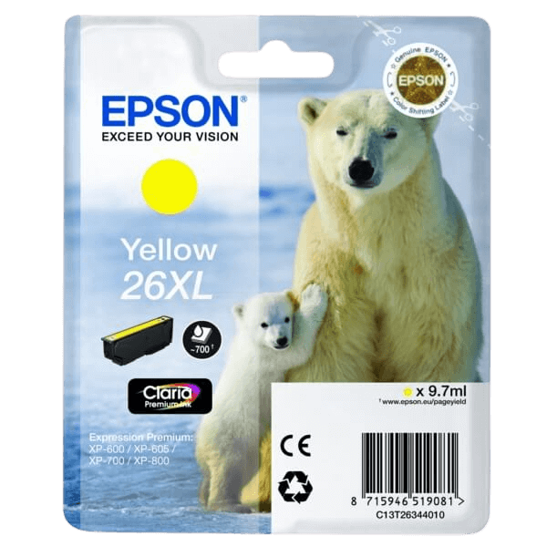 Epson Original 26 C13T26344012 XL gul bläckpatron | Innehåll: 9,7 ml.