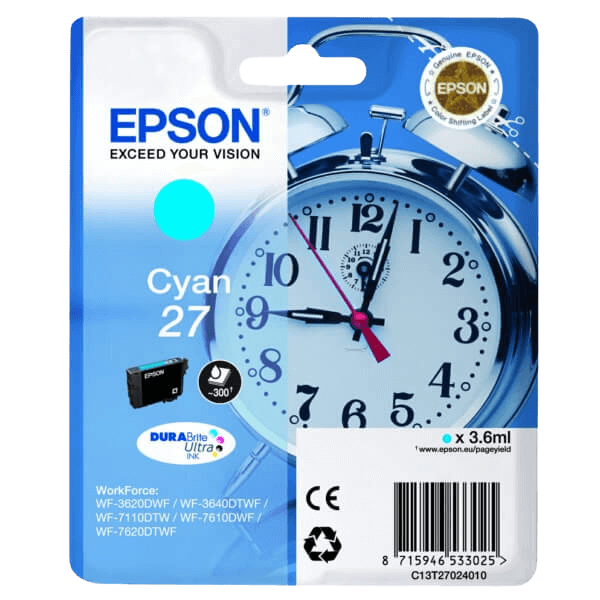 Epson Original 27 C13T27024012 cyan bläckpatron | Innehåll: 3.6 ml.