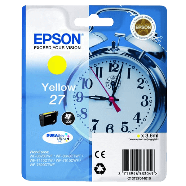 Epson Original 27 C13T27044012 gul bläckpatron | Innehåll: 3.6 ml.