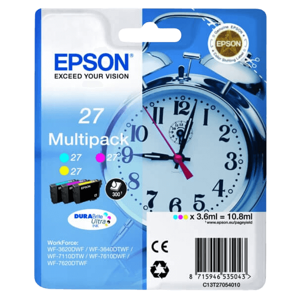 Epson Original 27 C13T27054012 3 färger i en rabattpaket | Innehåll: 10.8 ml.