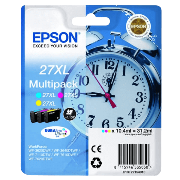 Epson Original 27 C13T27154012 XL 3 färger i en rabattpaket | Innehåll: 31.2 ml.