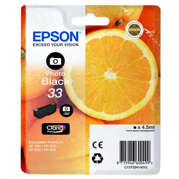 Epson Original 33 C13T33414012 foto svart bläckpatron | Innehåll: 4,5 ml.