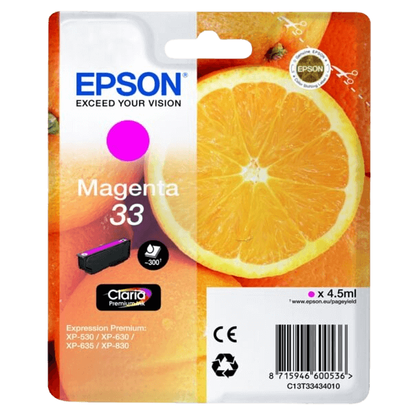 Epson Original 33 C13T33434012 magenta bläckpatron | Innehåll: 4,5 ml.